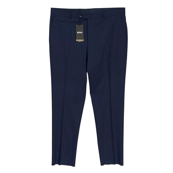 Boss Dress Pants Men's 38x33 Slim Fit Dark Blue Wool Blend Raw Hem Stretch NEW - Picture 2 of 14